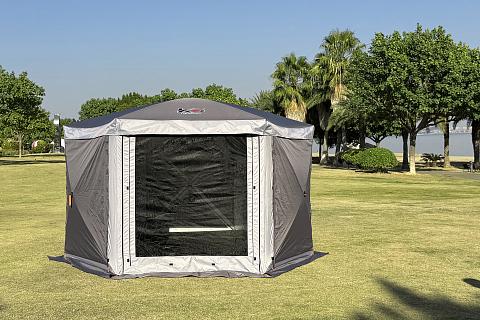 Фото шатер туристический kyoda 6 сторон, р.360*360*238см, плотн190т, 210d, цвет темно и светло серый