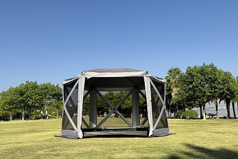 Фото шатер туристический kyoda 6 сторон, р.360*360*238см, плотн190т, 210d, цвет темно и светло серый