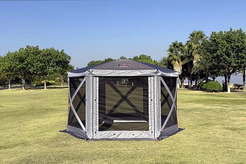Фото шатер туристический kyoda 6 сторон, р.360*360*238см, плотн190т, 210d, цвет темно и светло серый