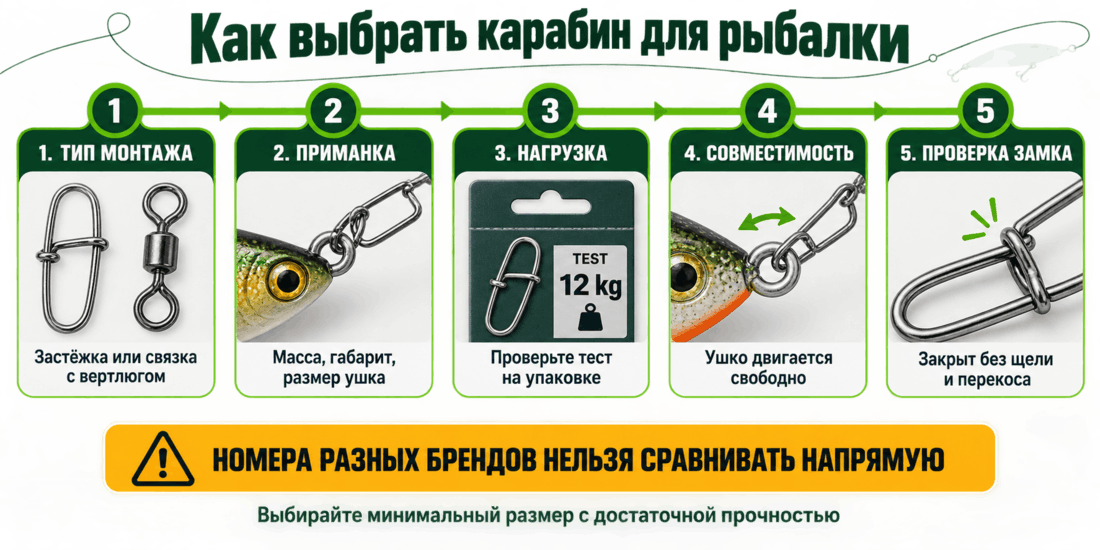Как выбрать размер и разрывную нагрузку карабина для рыбалки